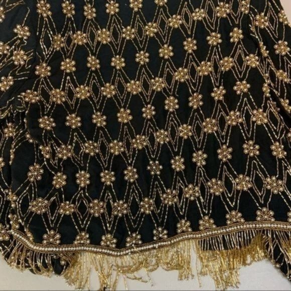 VINTAGE NIPON NIGHT BEADED FRINGE SILK JACKET 8 - Picture 10 of 16